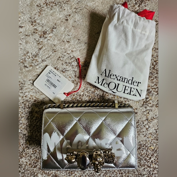 ❌️SOLD ❌️ Alexander McQueen Jeweled Satchel Quilted Silver White Graffiti Bag - Picture 1 of 16